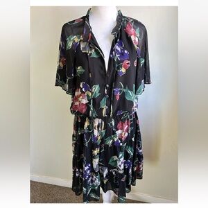 Lauren Ralph Lauren $165 Floral Crinkle Georgette Dress sz 12 Black Label NEW